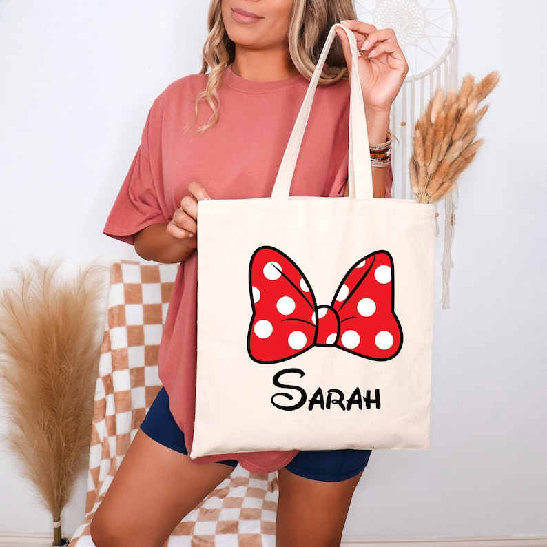 Personalized Minnie Tote Bag, Minnie Disney Girl Tote Bags, Disney Animal Kingdom,Disney Gift, Minnie Mouse Tote, Custom Disney Tote image 1