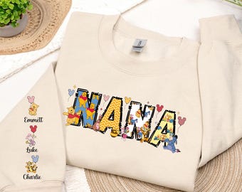 Personalized Winnie The Pooh Grandma T-Shirt, Custom  Nana Sweatshirt, Mother's Day  Tshirt, Pooh Bear Grand-Kids Name Gift