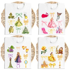 Coquette Princess Shirt, Disney Rapunzel Bow T-Shirt, Tiana and Frog Sweatshirt, Sleeping Beauty Tee, Belle Coquette Crewneck