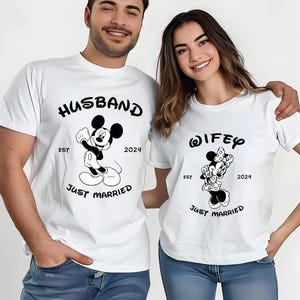 Camiseta de Mickey y Minnie para esposo, camiseta de Disney &quot;Recién casados&quot;, camiseta de Mickey para novio, camiseta de Minnie para novia, camiseta de luna de miel de Disneyland