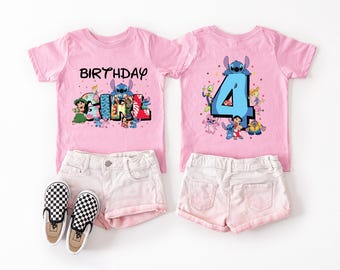 Chemise garçon de point d'anniversaire, t-shirt d'anniversaire de fille de Disney, T-shirt de fête de Lilo de point, cadeau pour tout-petit de point, t-shirt pour enfant de point personnalisé de Disneyland