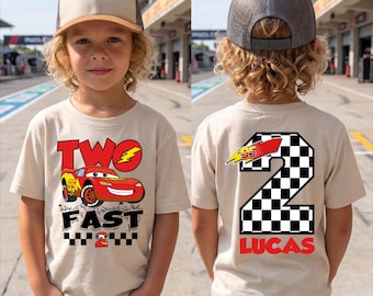 Two Fast McQueen Birthday Tee, 2nd Birthday Boy Shirt, Cars Second Birthday T-Shirt, Lightning McQueen 2nd Birthday Party Tees