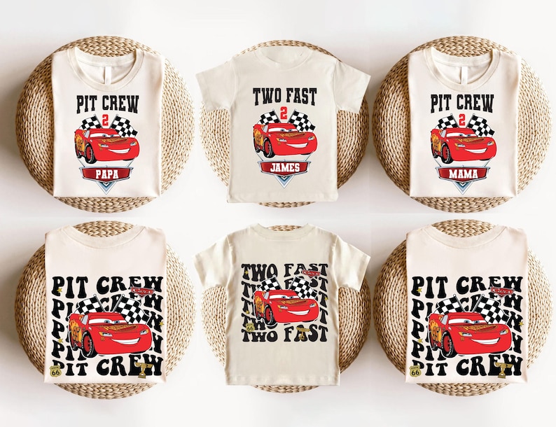 2nd Birthday Shirt, Two Fast Lightning McQueen Pit Crew Shirt, Cars Birthday T-Shirt, Two Fast Family Shirt