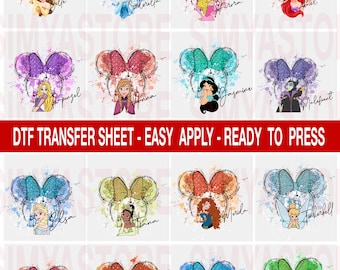 Lámina de transferencia Princess DTF, sublimación de Cenicienta, princesas listas para planchar, diseño impreso para niñas