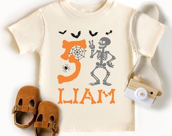 Custom Halloween Birthday Shirt, Skeleton Halloween Birthday T-Shirt, Spooky Kids Birthday, Skeleton Bday Party Tee, Halloween Birthday Boy