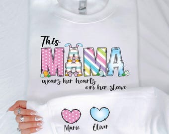 Anpassad mammatröja, mammapresenttröja för påskdagen, mammatröja med barnnamn, påskmamma-t-shirt, semestermamma-tröja
