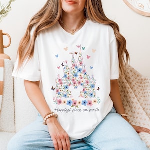 Happiest Place on Earth Shirt, Magical Castle T-Shirt, Disney Castle Floral Tee, Magical World Sweatshirt, Mickey Castle Hoodie