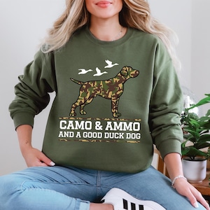 Hunting Sweatshirt, Camouflage Hunting Dog Shirt, Duck Hunter TShirt, Hunting Season Tee, Camo Hunting Sweater