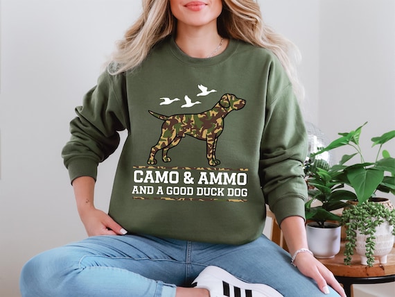 Hunting Sweatshirt, Camouflage Hunting Dog Shirt, Duck Hunter T-Shirt, Hunting Season Tee, Camo Hunting Sweater