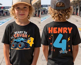 Anpassad födelsedagslastbilströja, 4-årsdagspojke-t-shirt, barnens racerbilsfödelsedagsfest, redo att krossa anpassad ålderströja