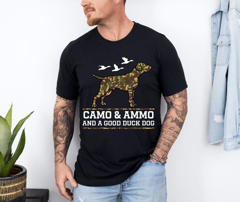 Hunting Sweatshirt, Camouflage Hunting Dog Shirt, Duck Hunter TShirt, Hunting Season Tee, Camo Hunting Sweater