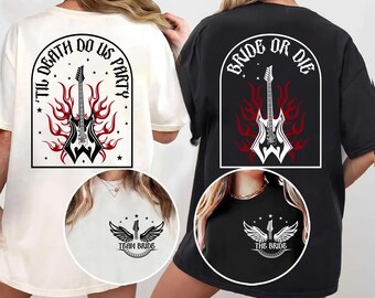 Koszulki z rockowym motywem panieńskim, koszulka z napisem „Panna młoda albo śmierć”, bluza z nadrukiem zespołu rockowego, gotyckie koszulki dla druhen, gotycki prezent dla druhny