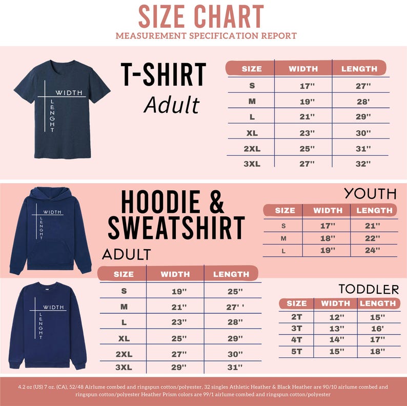 the size chart for a hoodie and sweat shirt
