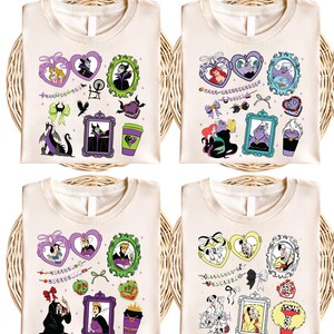 Halloween Villains Group Shirt, Disney Ursula Evil Queen Maleficent Sweatshirt, Coquette Bow Mirror Princess, Disney Villains Halloween Tee