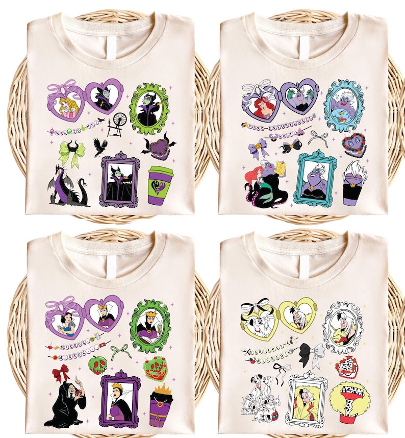 Halloween Villains Group Shirt, Disney Ursula Evil Queen Maleficent Sweatshirt, Coquette Bow Mirror Princess, Disney Villains Halloween Tee