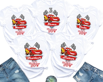 Lightning McQueen Geburtstags-Shirt, Geburtstags-Jungen-T-Shirt, Autos-Familien-Geburtstags-Sweatshirt, Rennauto-Geburtstags-T-Stück, Benutzerdefinierte Kindergeburtstag