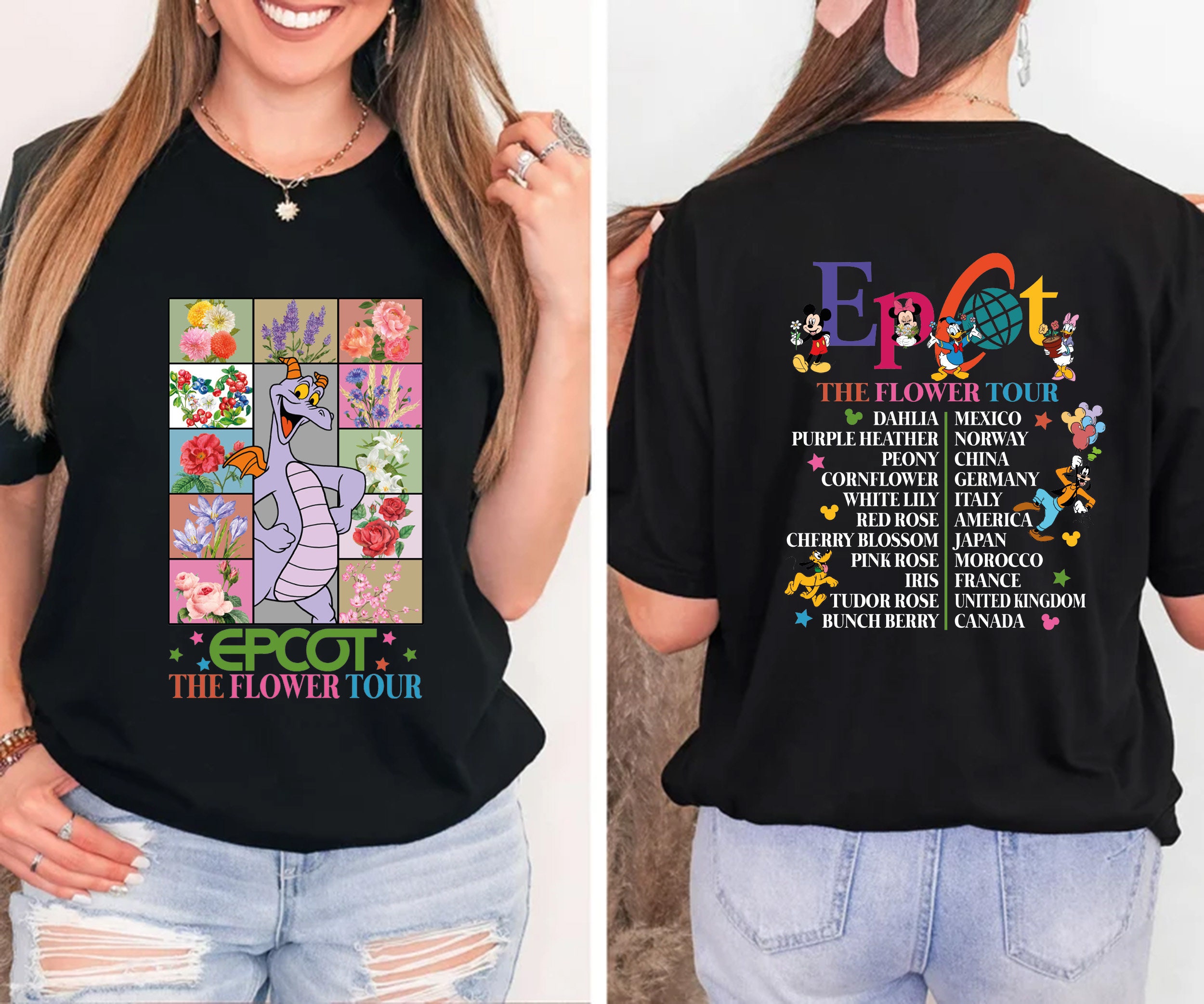 Discover Disney World Figment Flower Tour Epcot Double Sided Tshirt