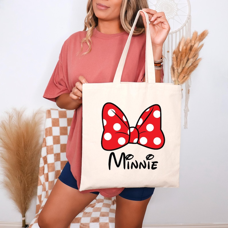 Personalized Minnie Tote Bag, Minnie Disney Girl Tote Bags, Disney Animal Kingdom,Disney Gift, Minnie Mouse Tote, Custom Disney Tote image 2