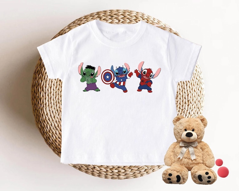 Stitch Superhero Shirt, Avengers T-Shirt, Disney Boy Shirt, Marvel Kids Shirt, The Hulk Shirt, Spiderman Shirt, Captain America Shirt, Stitch Dog Tee