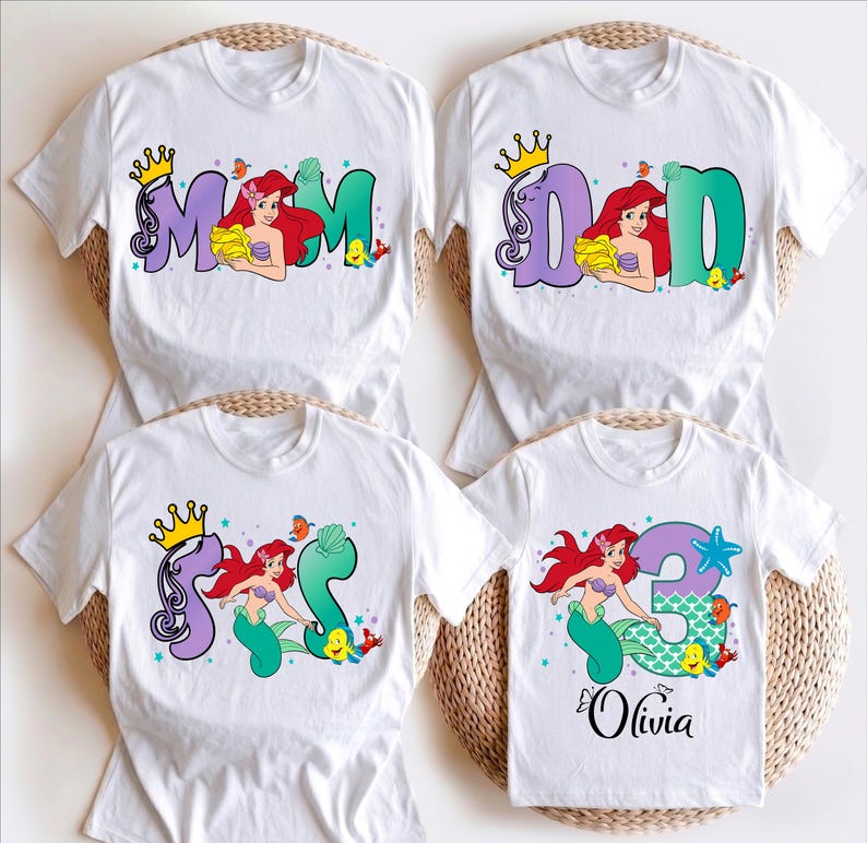 Little Mermaid Birthday Shirt, Disney Princess Ariel Birthday Girl T-Shirt, Mermaid Matching Family Tee, Custom Ariel Birthday Party Sweat