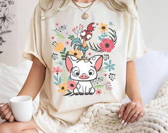 Moana T-Shirt, Hei Hei And Pua Floral Shirt, Magic Kingdom Tee, Moana Princess  Vacation Sweater, Floral Moana