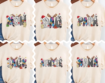 Alptraum Weihnachten Shirt, Disney Jack Skellington Familie Shirt, Jack und Sally Weihnachten Name T-Shirt, Kundenspezifischer WeihnachtsSweatshirt