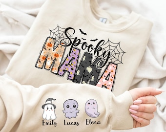 Custom Spooky Mama Shirt, Halloween Gift For Mom, Mommy T-Shirt With Kids Names, Halloween Kids Name Tees, Halloween Nana Sweatshirt
