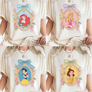 Coquette Disney Princess Shirts, Cinderella Bow T-Shirt, Snow White Tee, Elsa and Anna Hoodie, Little Mermaid Sweatshirt, Tiana Shirt
