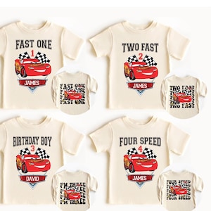 Lightning McQueen Geburtstags-Shirt, Autos 2.Geburtstag Shirt, 4.Geburtstag-Shirt für Jungen, 3.Bday Shirt, Fast One Geburtstag Shirt, Boxencrew Shirt