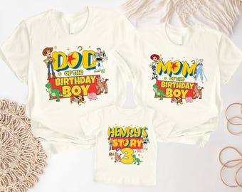 Koszulka urodzinowa z zabawką, koszulka urodzinowa dla rodziny, bluza urodzinowa Woody'ego, spersonalizowana koszulka urodzinowa z zabawką dla mamy i taty