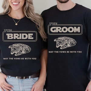 Star Wars Bride Groom Shirt, Galaxy&#39;s Edge Wedding Gift, Disneyland Honeymoon T-Shirt, Just Married Tees, Star Wars Wifey Hubby Tee