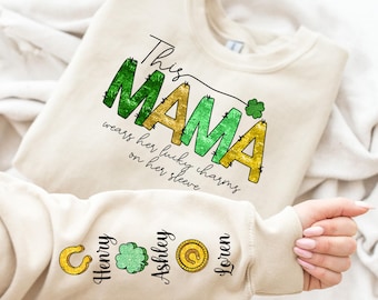 Shirt This Mama Wears Her Heart, shirt St. Patrick's Day mama, aangepast shirt Mama's Lucky Charms, shirt Ierse moeder, kindershirt Ierse moeder, shirt Iers mama