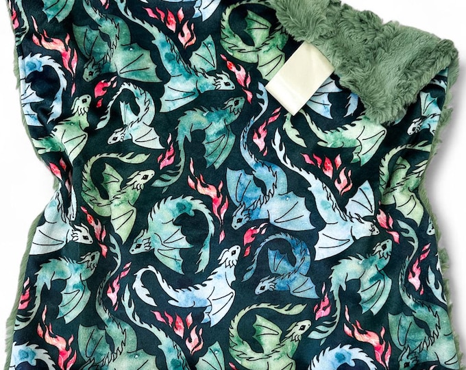 Dragon Lovey Blanket: Handmade Minky and Faux Fur Baby Snuggle Blanket