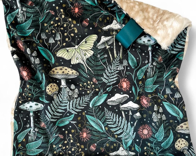 Night Forest Magic Lovey Blanket | Witchy Forest Print Baby Blanket on Minky and Faux Fur | Woodland Nursery Decor | Soft Gift for Baby