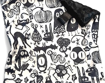Couverture douce et moelleuse à motifs de monstres gothiques : Couverture bébé en minky et fausse fourrure