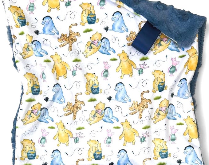 Classic Pooh Baby Blanket, Winnie the Pooh Minky Lovey, Baby Shower Gift