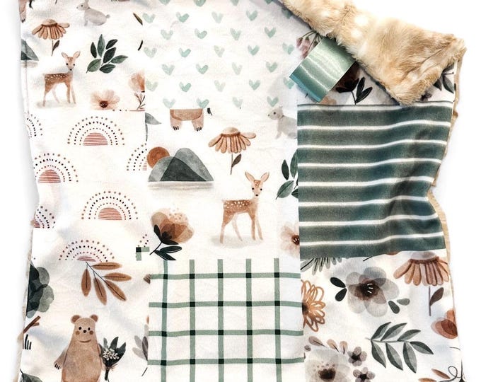 Woodland Animals Minky Baby Blanket: Soft Faux Fur Lovey