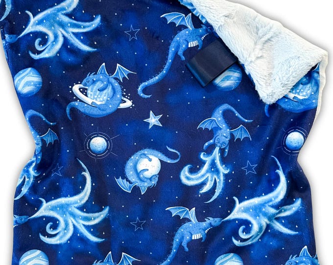 Dragon Lovey Blanket in Blue | Handmade Minky and Faux Fur Lovey | Dragon Nursery Decor | Soft Little Gift for Baby