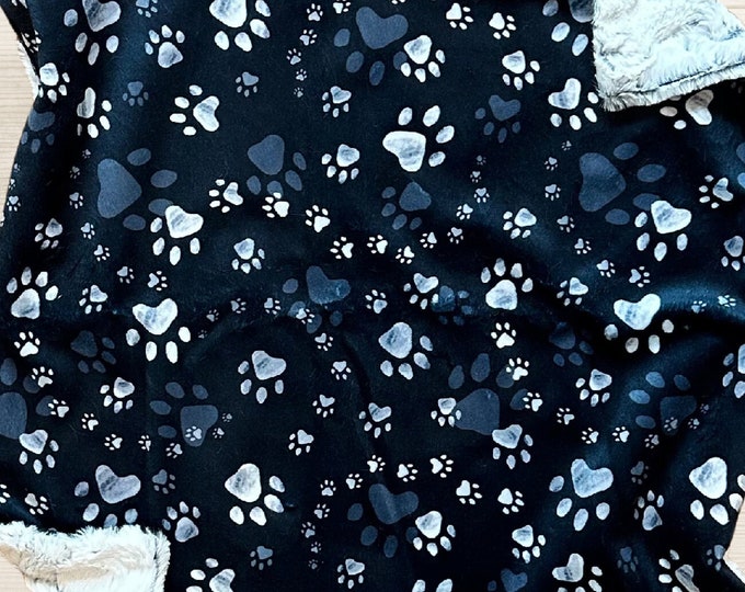 Navy Minky Baby Lovey: Puppy Paw Print Security Blanket