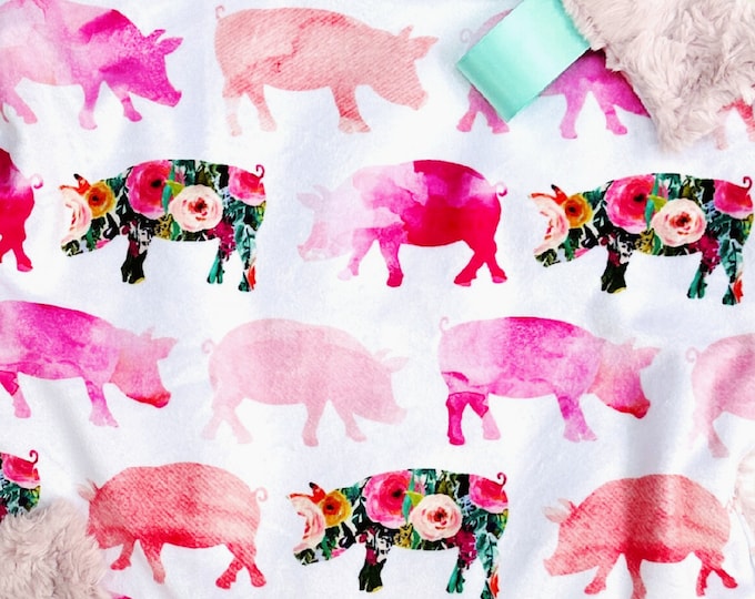 Pig Minky Lovey Blanket: Floral Farm Nursery Decor