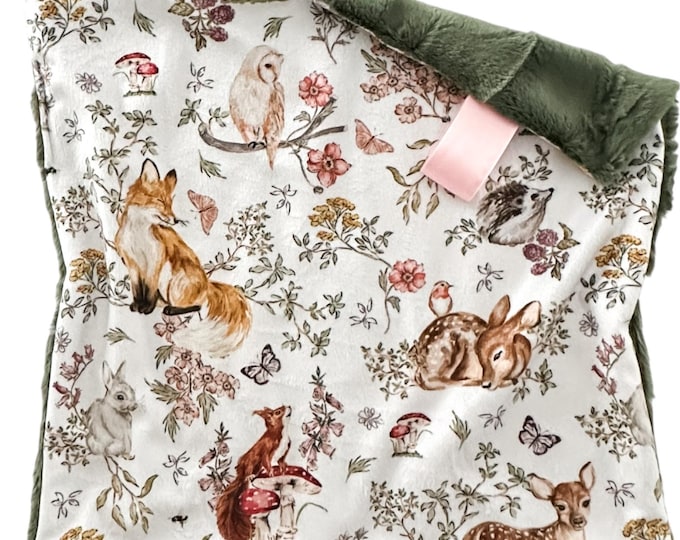 Woodland Animals Lovey Blanket | Forest Animal Security Blanket |  Baby Gift for Girl | Handmade Baby Lovey | Woodland Nursery