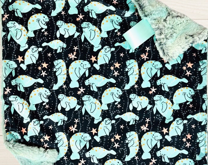 Manatee Minky Lovey Blanket: Aqua Sea Life Security Blanket