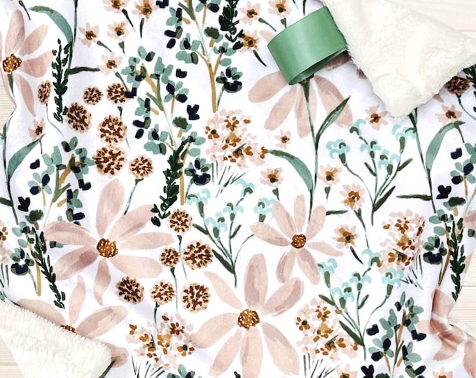 Boho Daisy Baby Blanket: Minky Floral Lovey, Soft Nursery Decor