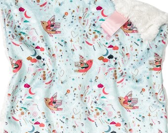 Couverture Lovey oiseaux fantaisistes | Couverture de sécurité douce et câline |  Cadeau de naissance pour fille | Lovey fait main pour bébé | Décoration de chambre d'enfant