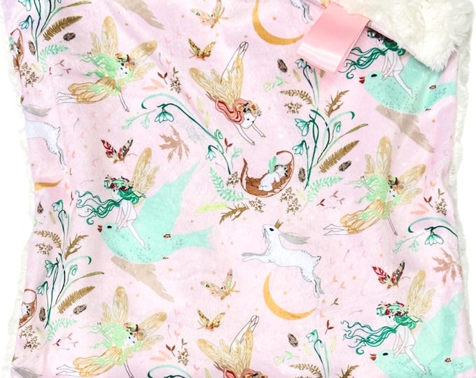 Enchanted Fairies Lovey Blanket | Soft Cuddle Security Blanket |  Baby Gift for Girl | Handmade Baby Lovey | Fairy Nursery