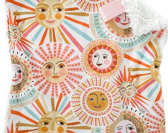 Couverture pour bébé Boho Sunshine : Minky céleste et fausse fourrure Lovey