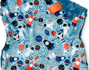 Couverture Lovey de l'espace | Couverture de sécurité pour astronaute |  Cadeau de naissance pour garçon | Lovey fait main pour bébé | Chambre d'enfant dans l'espace