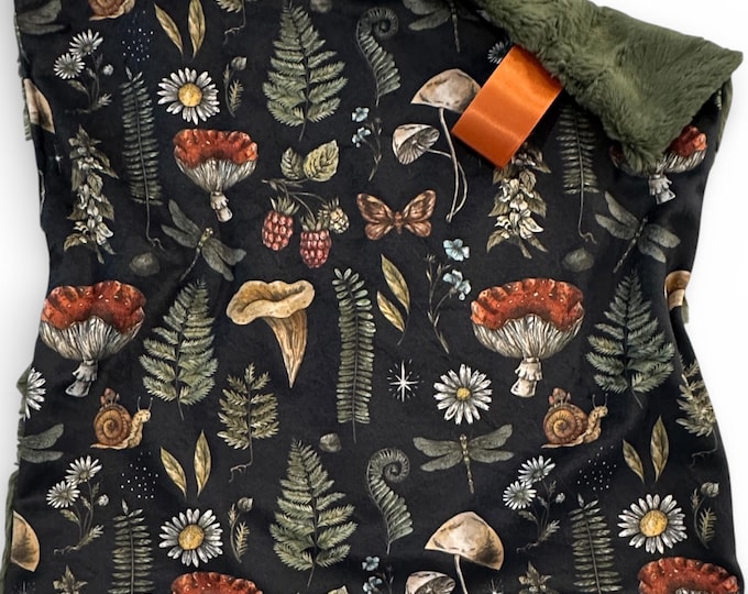 Night Forest Magic Lovey Blanket | Witchy Forest Print Baby Blanket on Minky and Faux Fur | Woodland Nursery Decor | Soft Gift for Baby