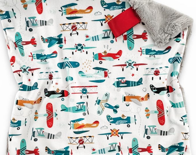 Airplane Baby Blanket: Handmade Minky and Faux Fur Baby Lovey Blanket