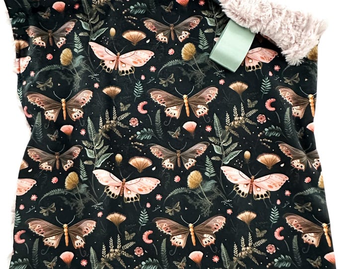 Celestial Moth Lovey Blanket: Minky & Faux Fur Night Garden Nursery Decor